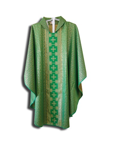 Casulla Estampada Tipo Damasco Con Galon Greca Romana N376 Verde