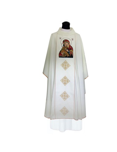 Casulla Bordada Virgen Con Nizzzzzo Con Rombos Dorados Debajo Kor 045