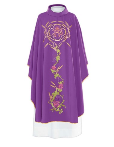 Casulla Bordada Jhs En Roseton Kor/006 Flores Y Uvas Morada