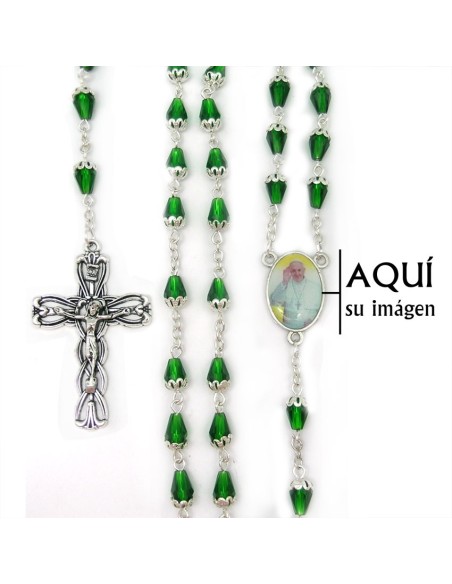 Rosario Cristal Verde Tipo Lagrima Con Copeta Superior 6X8mm