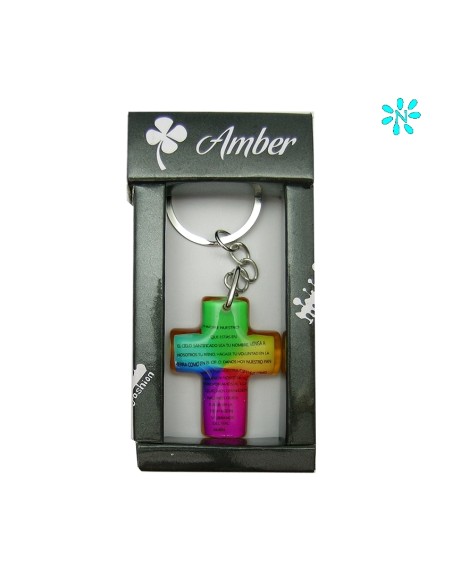 Llavero Plexiglass Oracion Padre Nuestro Forma De Cruz Colores Surtidos Estuchado