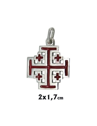 Cruz Plata Jerusalen Con Esmalte Rojo...