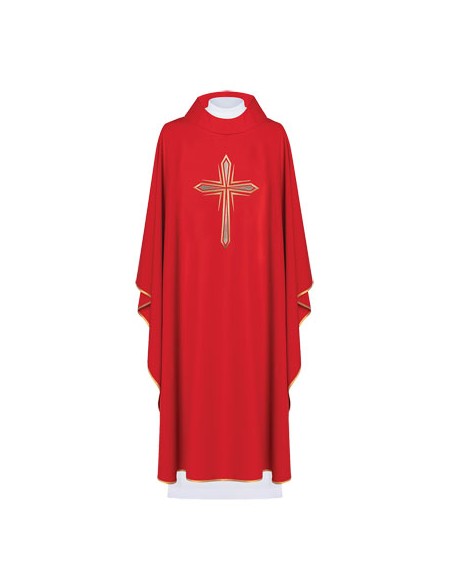 Casulla Cruz Plateada Y Dorada Kor/037 Roja