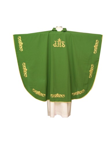 Casulla Bordada Jhs Con Cruz Pequezzzzza Y Bordado Floral En El Contorno Kor/157 Verde