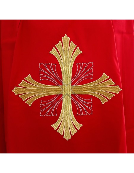Casulla bordada Cruz grande con rayado en puntas roja