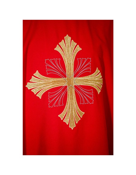 Casulla bordada Cruz grande con rayado en puntas roja