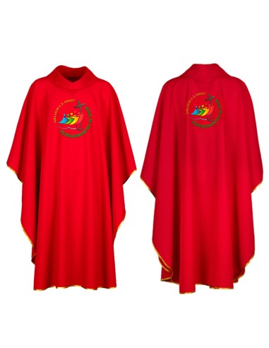 Casulla Jubileo bordada con estola roja J13