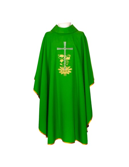 Casulla Cruz larga con hojas de parra y espigas en base verde