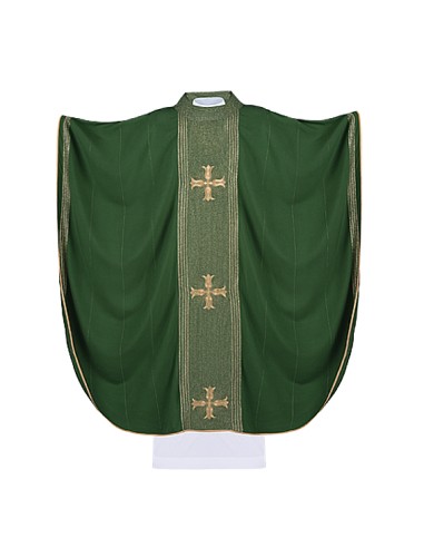 Casulla Bordada 3 Cruces De Flor En Tela Rayada Ha-7013 Verde