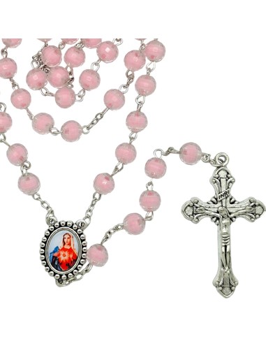 Rosario Plastico Tallado Rosa 8Mm