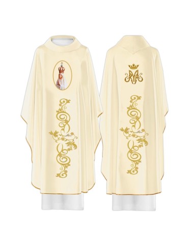 Casulla Virgen Fatima Bordada Adorno Floral Hilo Dorado Y Plateado Kzo/168