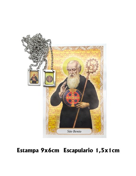 Medalla Acero Escapulario Rectangular San Benito en Blister con Foto