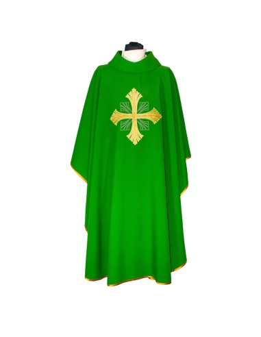 Casulla bordada Cruz grande con rayado en puntas verde