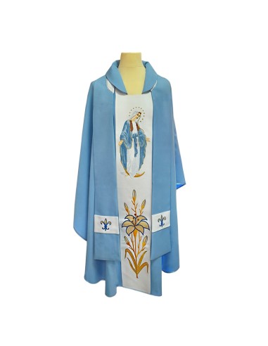 Casulla Bordada Virgen Milagrosa Fondo Azul