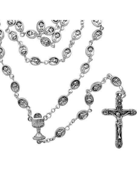 Rosario Metal Oval Primera Comunion 10X5mm Caliz Y Jhs