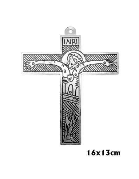 Cruz Metal Familia Colgante 16X13cm Catecumenal Fondo Oscuro