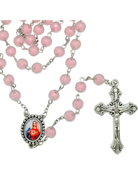 Rosario Plastico Tallado Rosa 8Mm