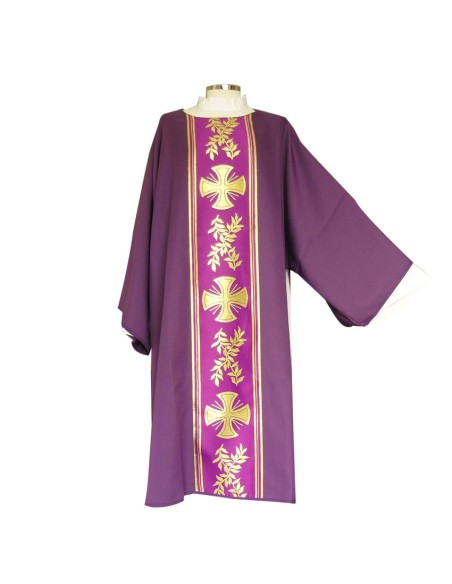 Dalmatica Estampada Con Galon Cruces Con Ramas De Olivo Alternadas