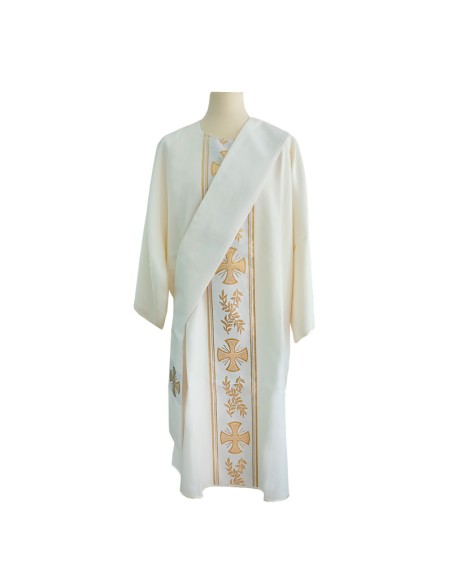 Dalmatica Estampada Con Galon Cruces Con Ramas De Olivo Alternadas