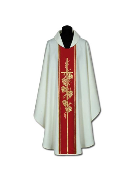 Casulla Estampada Con Galon Cruz Larga Con Racimos N354 Blanca