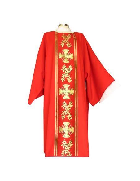 Dalmatica Estampada Con Galon Cruces Con Ramas De Olivo Alternadas