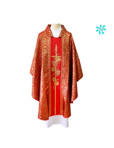 Casulla Estampada Tipo Damasco Roja...