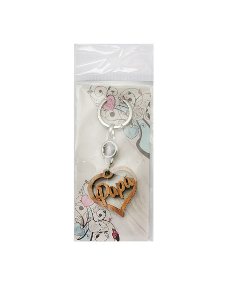 Llavero Madera Olivo Forma Corazon Papa Con Foto Para Personalizar En Blister