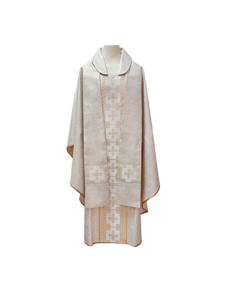 Casulla Bordada Lisa Con Jhs Espigas Con Uva Y Cruces Pequeñas Rosa