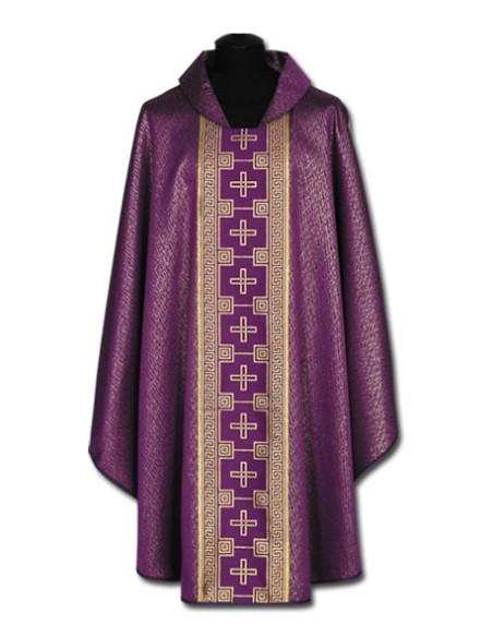 Casulla Bordada Lisa Con Jhs Espigas Con Uva Y Cruces Pequeñas Rosa