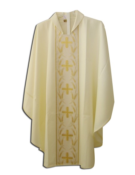 Casulla Estampada Con Galon Cruz Larga Con Racimos N354 Blanca
