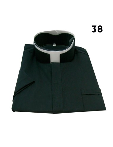 Camisa Sacerdote Negra Cuello Romano MC Talla 38