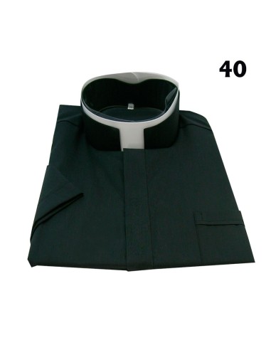 Camisa Sacerdote Negra Cuello Romano MC Talla 40