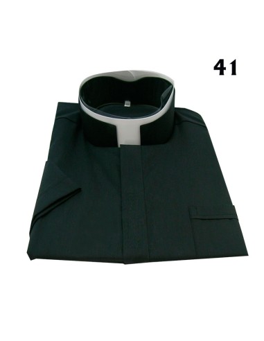 Camisa Sacerdote Negra Cuello Romano MC Talla 41