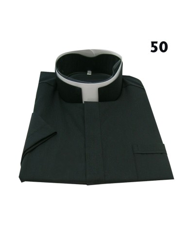 Camisa Sacerdote Negra Cuello Romano MC Talla 50