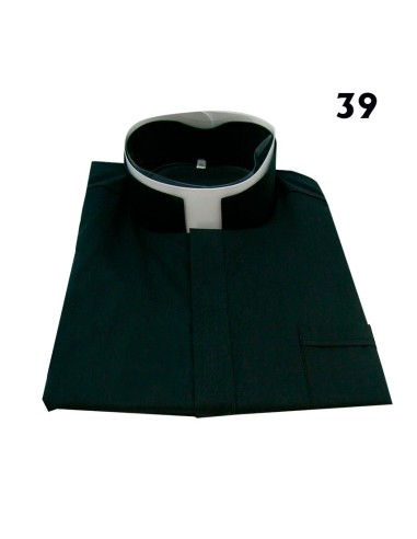 Camisa Sacerdote Negra Cuello Romano ML Talla 39