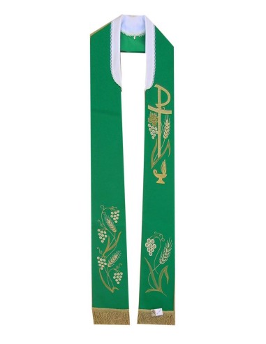Estola Bordada Ancha Pax Uvas Y Espigas Con Flecos N144 Verde