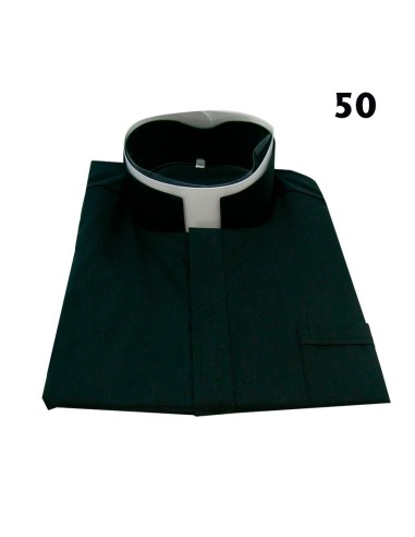 Camisa Sacerdote Negra Cuello Romano ML Talla 50