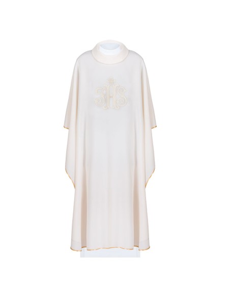 Casulla Estampada Con Galon Jhs Dentro Circulo Y Adorno Floral Largo Rosa