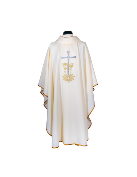 Casulla Cruz Larga Con Hojas De Parra Y Espigas En Base Beig