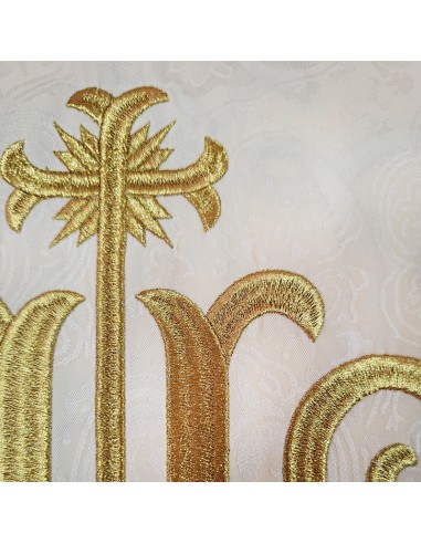 Casulla Adamascada Bordada Jhs Crema