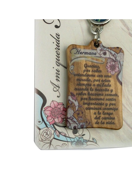 Llavero Madera Olivo Con Texto Para Hermana Con Foto Para Personalizar En Blister