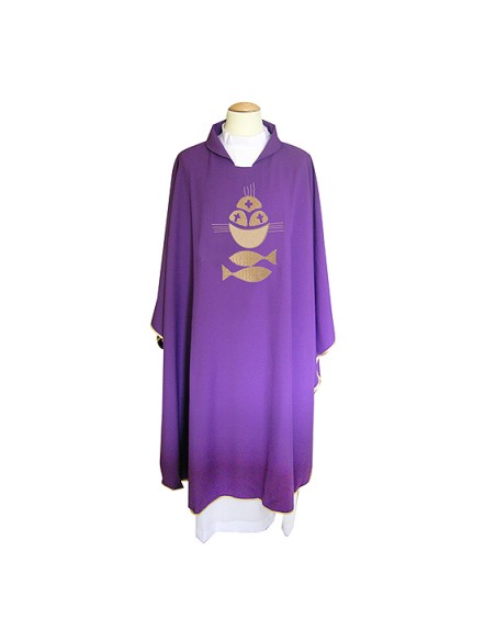 Casulla Con Estola Panes Y Peces Ribeteada Dorada Kor/205 Morada Fin