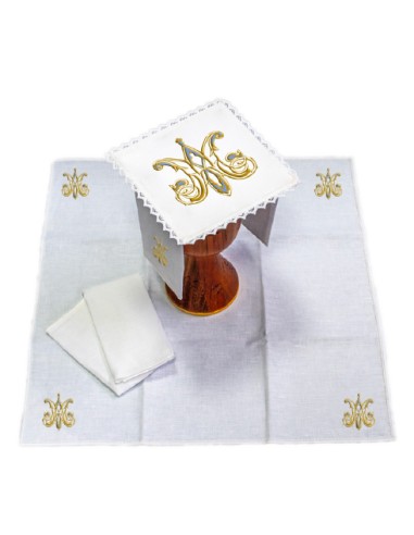 Juego De Altar Lino Bordado Mariano Doble M Grande sdm009