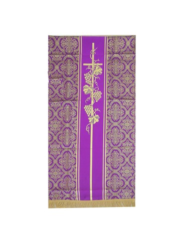 Cubre Ambon Estampado Cruz Largo Con Uvas Y Hojas De Parra Morado