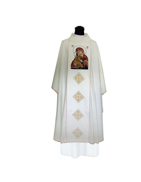 Casulla Bordada Virgen Con Niño Con Rombos Dorados Debajo Kor 045
