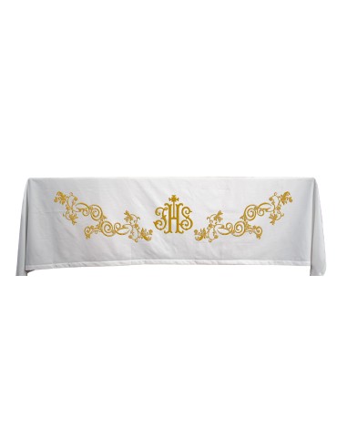Mantel Altar Bordado 300x165cm JHS con adornos florales dorados