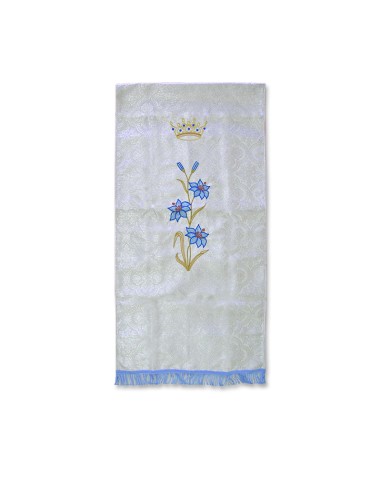 Cubre Ambon Bordado Mariano Tres Flores De Lis Y Corona Arriba Fondo Plateado