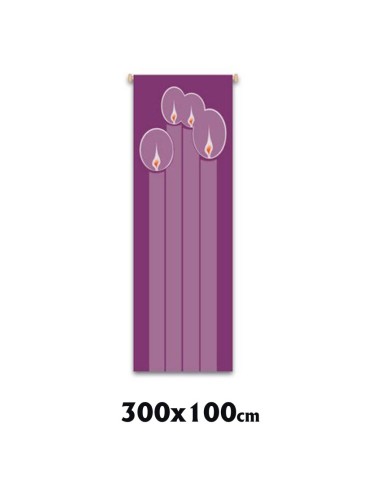 Estandarte Liturgico Morado Adviento Cuatro Velas 300x100cm