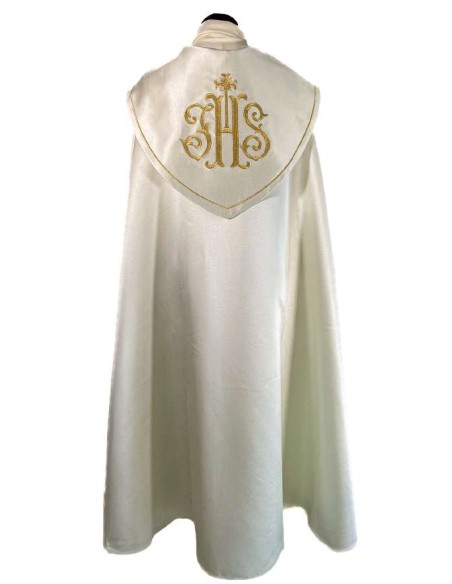 Capa Pluvial Bordada JHS Con Cruz Pequeña Arriba y Cenefa Floral