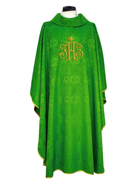 Casulla Adamascada Bordada Jhs Verde